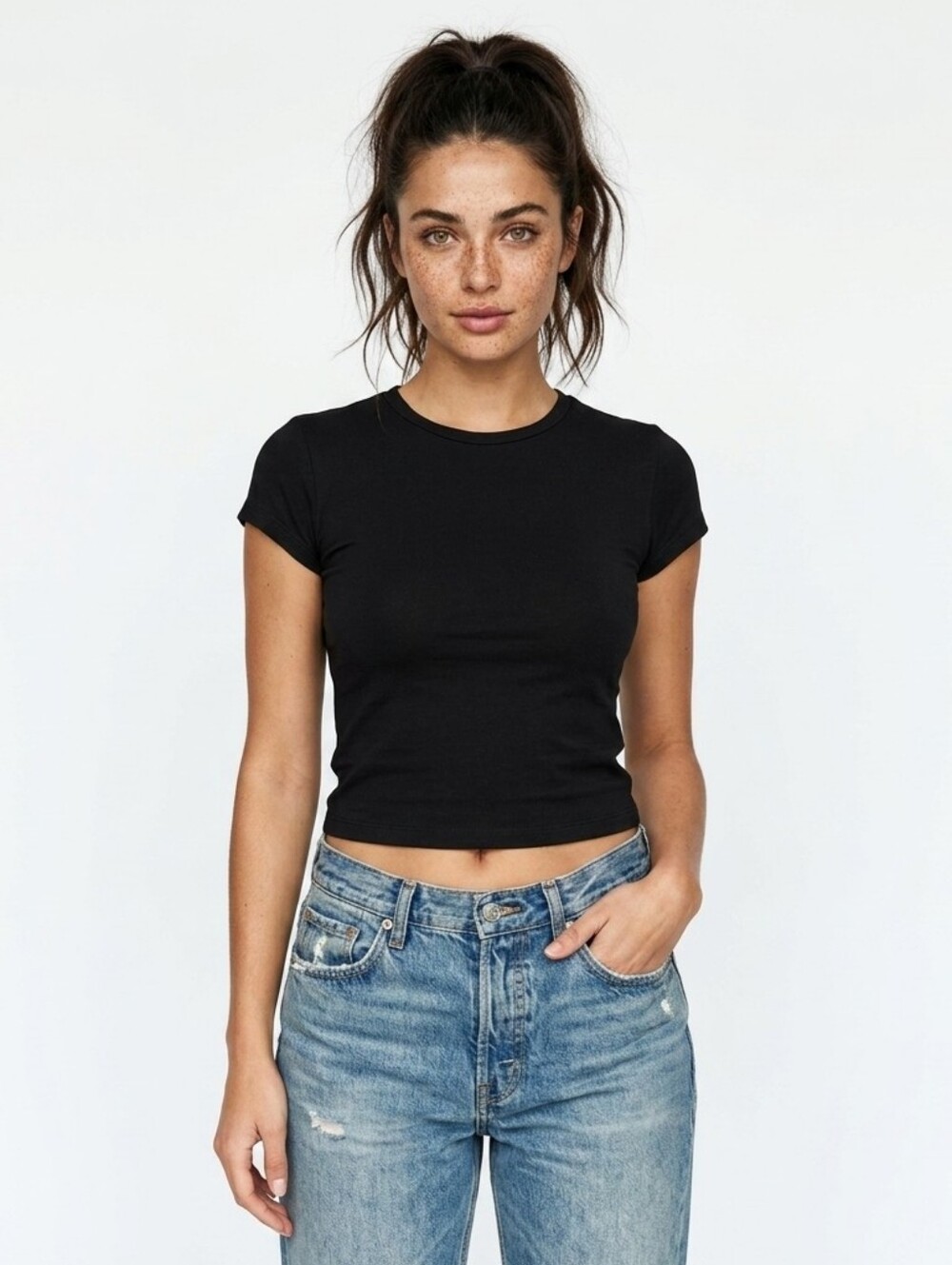 UNIF Black Cropped Baby Tee Cotton Short Sleeve Basic Top - Small - New
